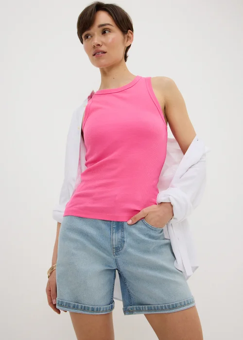 Pink Ribbed High Neck Vest Top - 16 Image 1