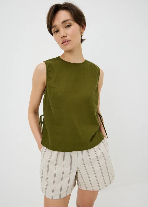 Olive Linen Blend Vest Top - 16 Image 2