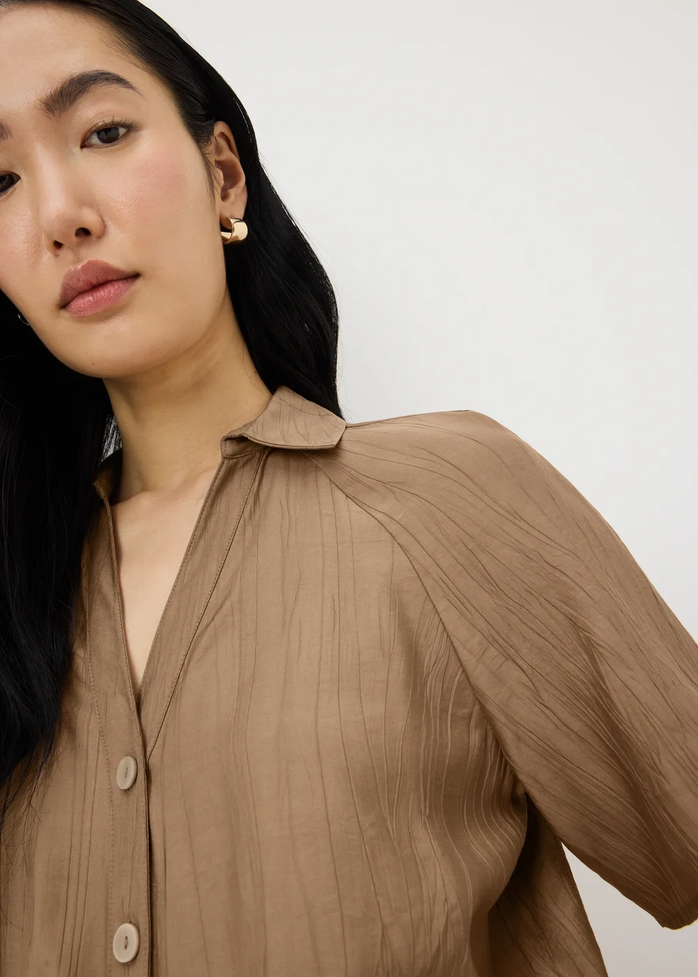 Caramel Crinkle Textured Co Ord Shirt - 8 Image 3