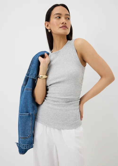 Oatmeal Marl Ruched Side Ribbed Vest Top - 22 Image 1