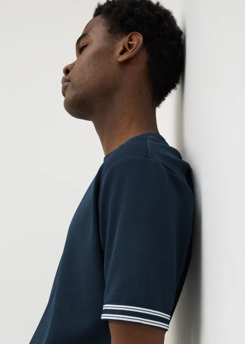 Navy Textured Tape T-Shirt - L Image 3