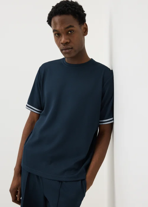 Navy Textured Tape T-Shirt - L Image 2