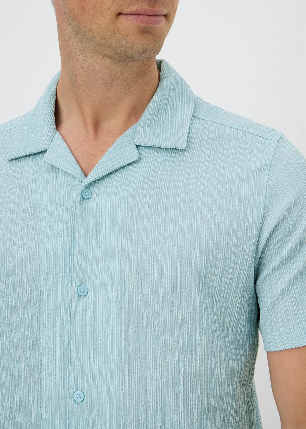 Blue Plisse Textured Co Ord Shirt - L Image 3