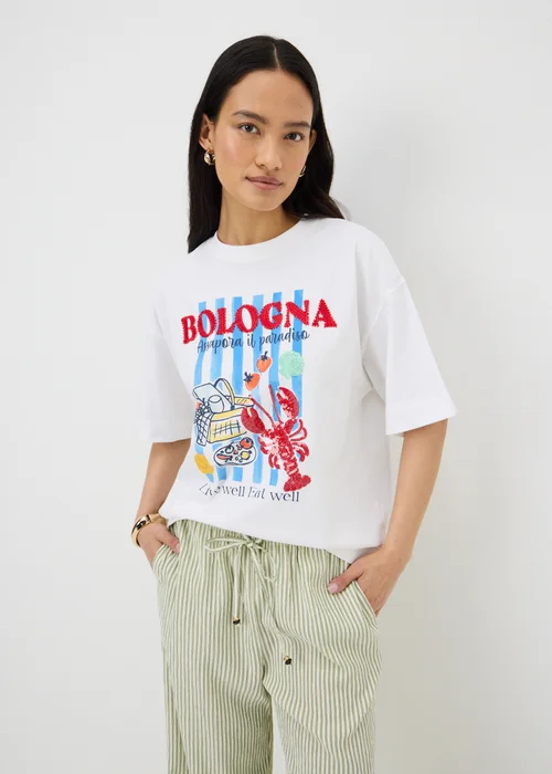 White Bologna Beaded Graphic T-Shirt - 18 Image 1