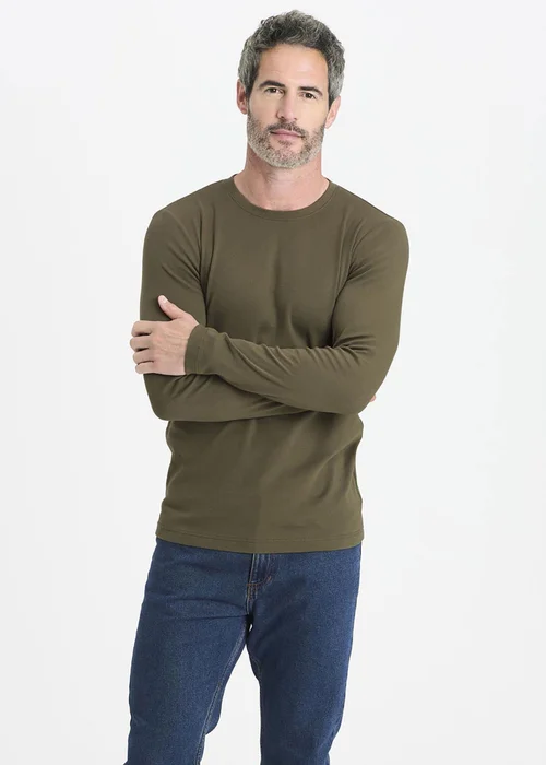 Cotton Traders Soft Khaki Long Sleeve Crew Neck Base Layer Top - 3XL Image 1