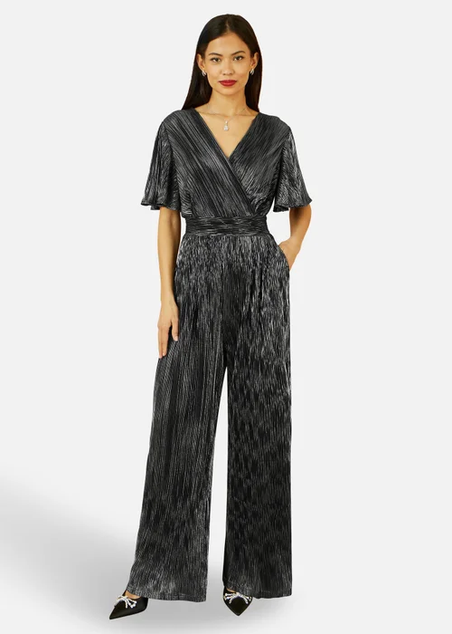Yumi Black Metallic Pleated Jumpsuit With V Neck - 12 Image 1