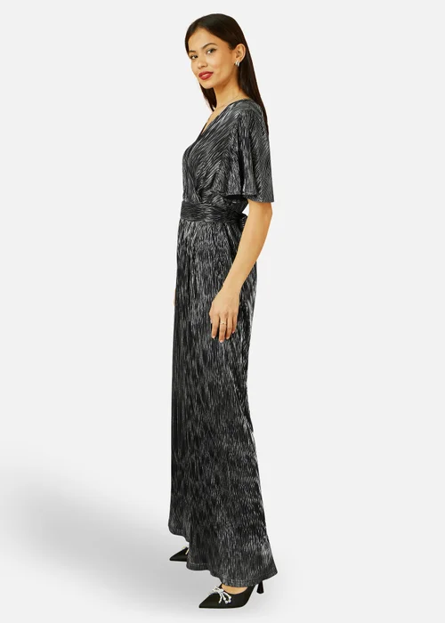 Yumi Black Metallic Pleated Jumpsuit With V Neck - 12 Image 3