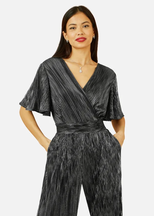 Yumi Black Metallic Pleated Jumpsuit With V Neck - 12 Image 2