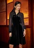 Yumi Black Velvet Sheer Sleeves Skater Dress - 10 Image 2