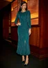 Yumi Green Mesh Fitted Ruched Midi Dress With Long Sleeves - 14 Image 1
