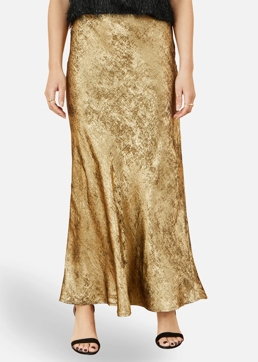 Yumi Gold Satin Midi Skirt - Size 10 Image 2