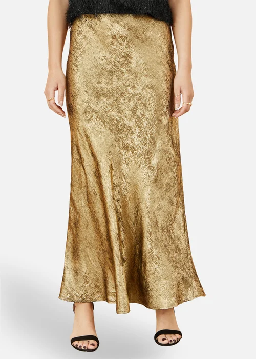 Yumi Gold Satin Midi Skirt - Size 10 Image 2