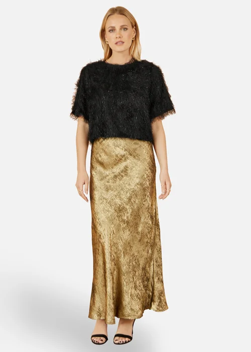 Yumi Gold Satin Midi Skirt - Size 10 Image 1