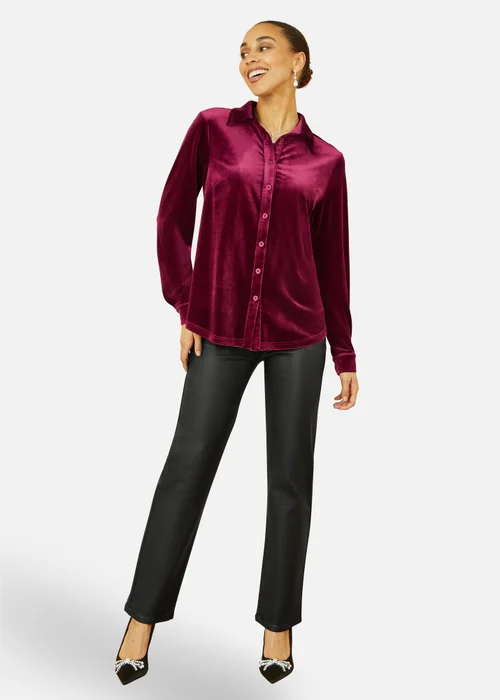 Yumi Burgundy Velvet Relaxed Fit Shirt - Size 16 Image 3