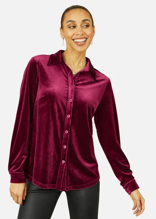 Yumi Burgundy Velvet Relaxed Fit Shirt - Size 16 Image 2