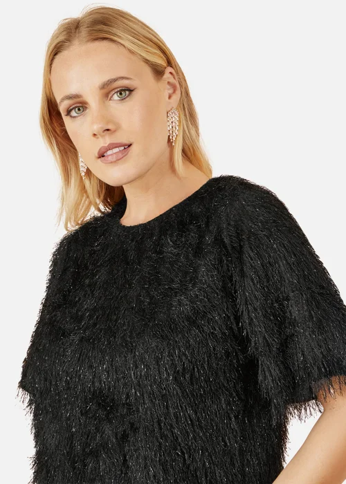 Yumi Black Shimmer Fringe Relaxed Fit Top - Size 16 Image 2