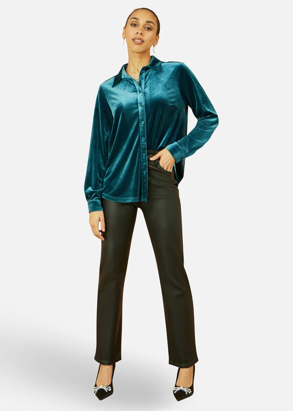 Yumi Teal Velvet Relaxed Fit Shirt - Size 12 Image 1
