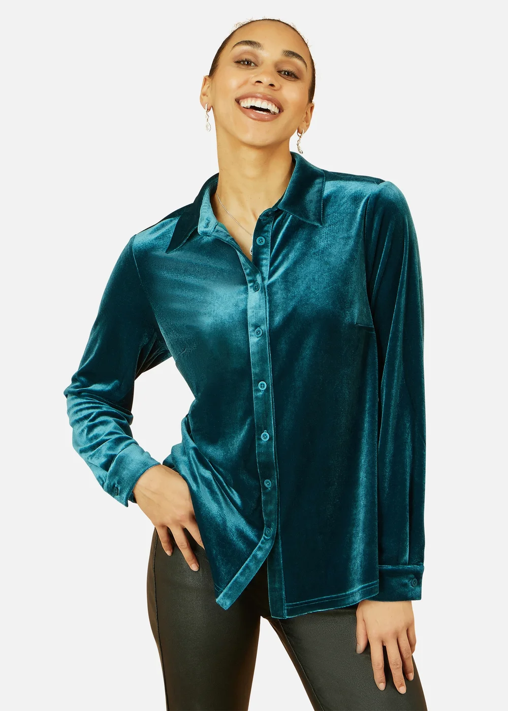 Yumi Teal Velvet Relaxed Fit Shirt - Size 12 Image 2