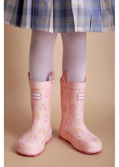 ToeZone Girls Pink Rainbow Waterproof Wellies - Size 12 Infants Footwear Image 3