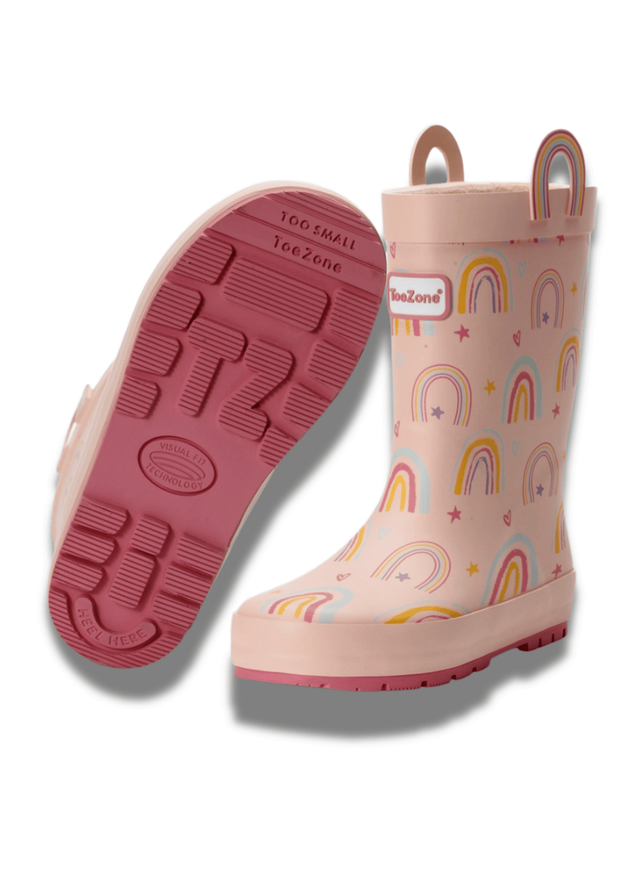 ToeZone Girls Pink Rainbow Waterproof Wellies