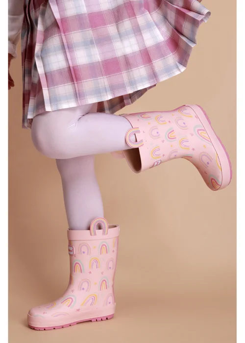 ToeZone Girls Pink Rainbow Waterproof Wellies - Size 12 Infants Footwear Image 2