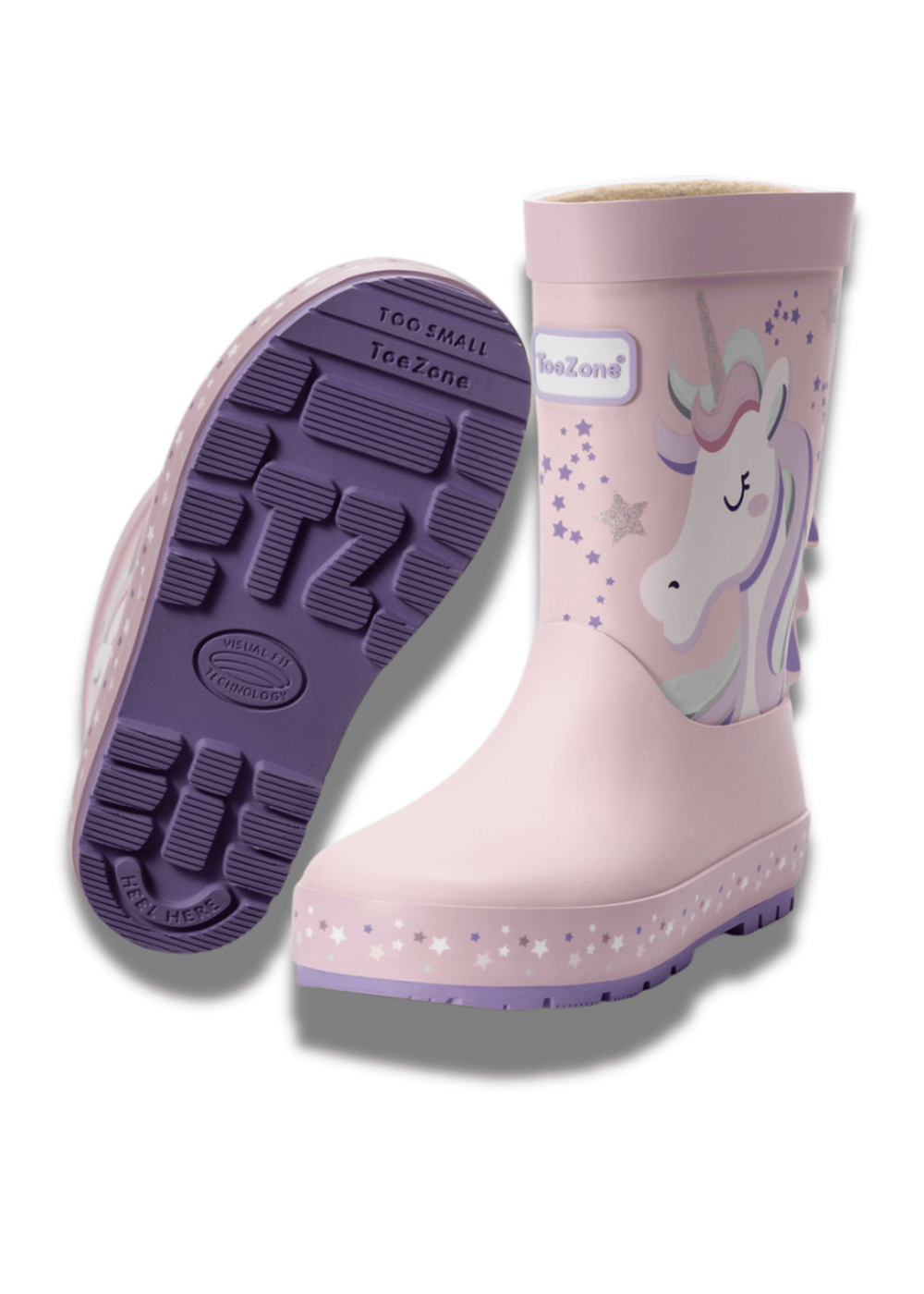 ToeZone Girls Pink Unicorn Waterproof Wellies - Size 8 Infants Footwear Image 1