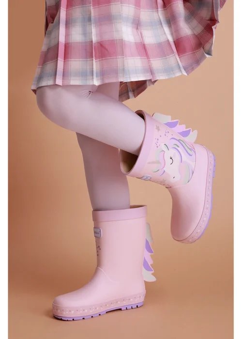 ToeZone Girls Pink Unicorn Waterproof Wellies - Size 8 Infants Footwear Image 3