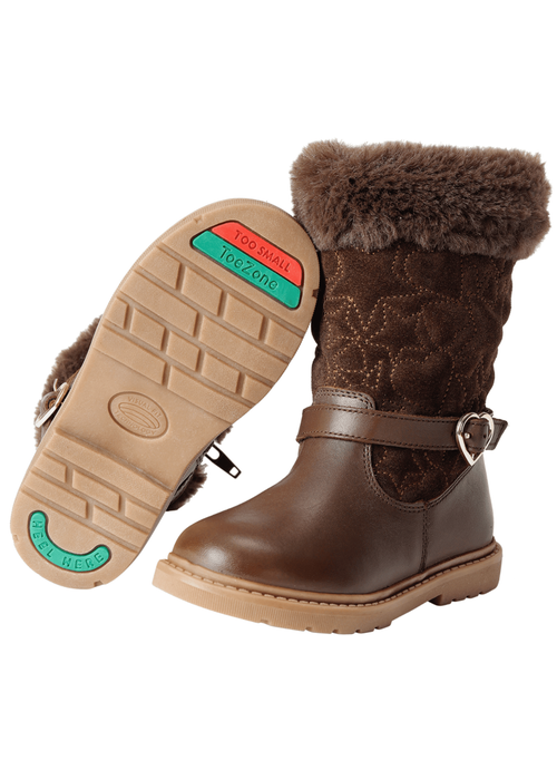 ToeZone Girls Brown Sara Fur Warm Winter Boot - Size 9 Infants Footwear Image 1