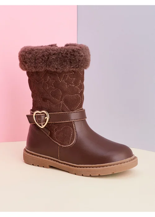 ToeZone Girls Brown Sara Fur Warm Winter Boot - Size 9 Infants Footwear Image 2