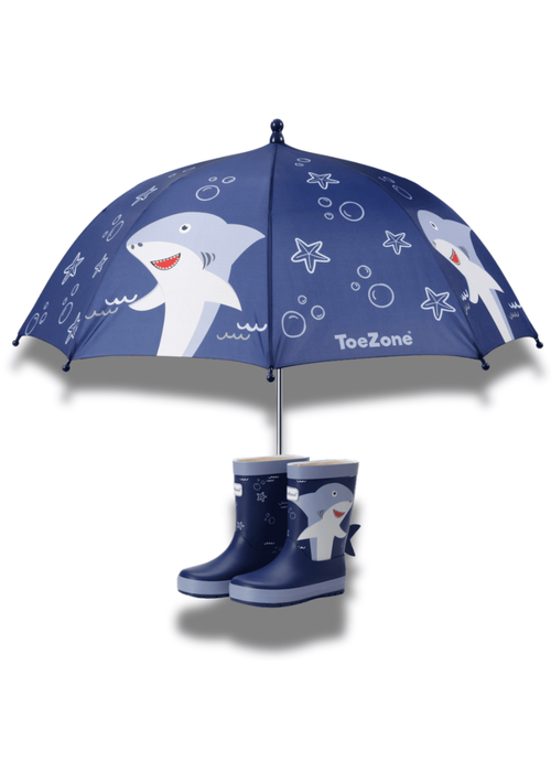 ToeZone Boys Blue Shark Waterproof Umbrella - One Size Image 2