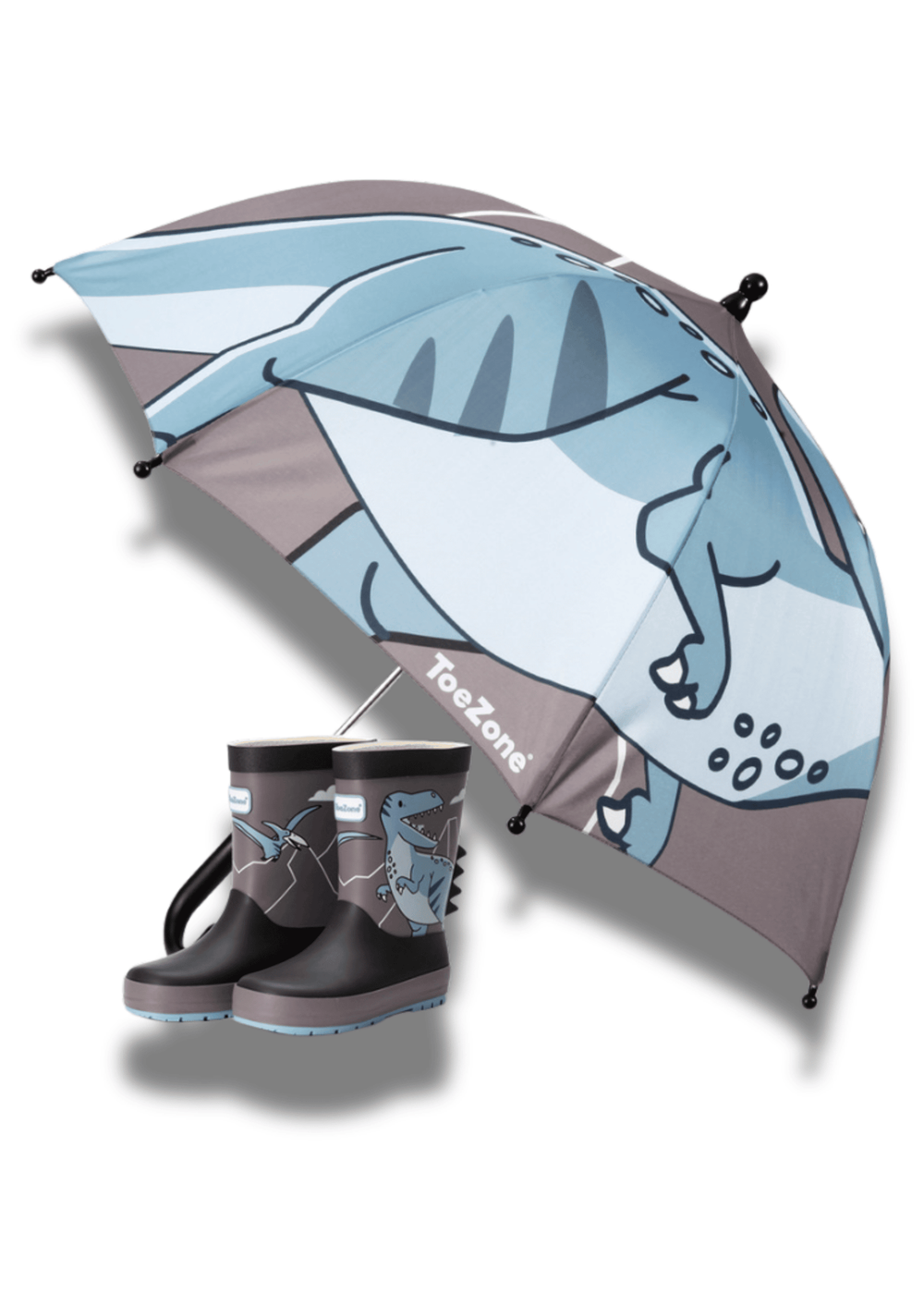 ToeZone Boys Grey Dinosaur Waterproof Umbrella - One Size Image 3