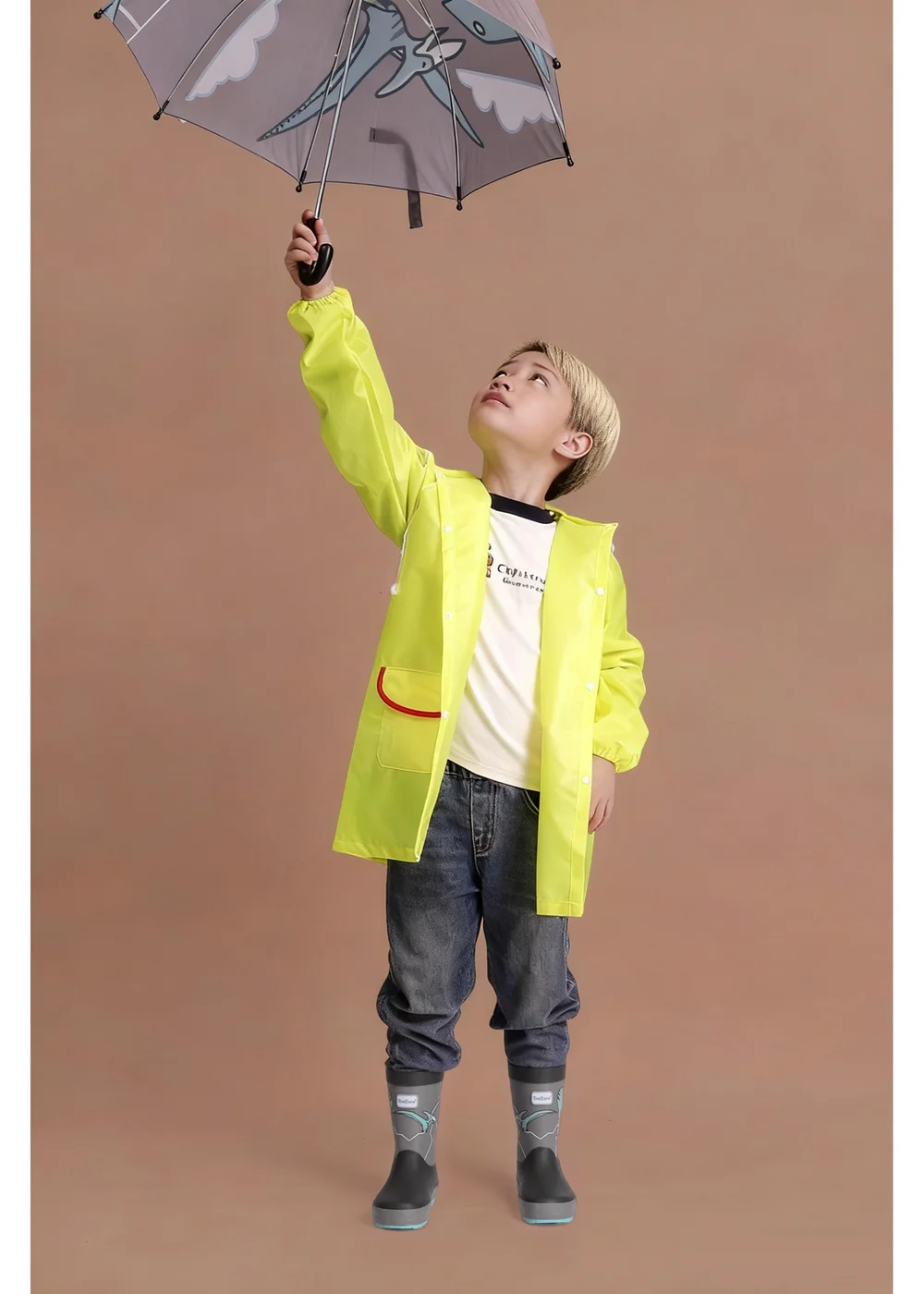 ToeZone Boys Grey Dinosaur Waterproof Umbrella - One Size Image 5
