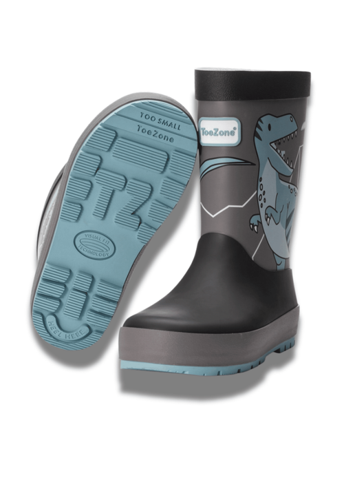 ToeZone Boys Grey Dinosaur Waterproof Wellies - Size 8 Infants Footwear Image 1