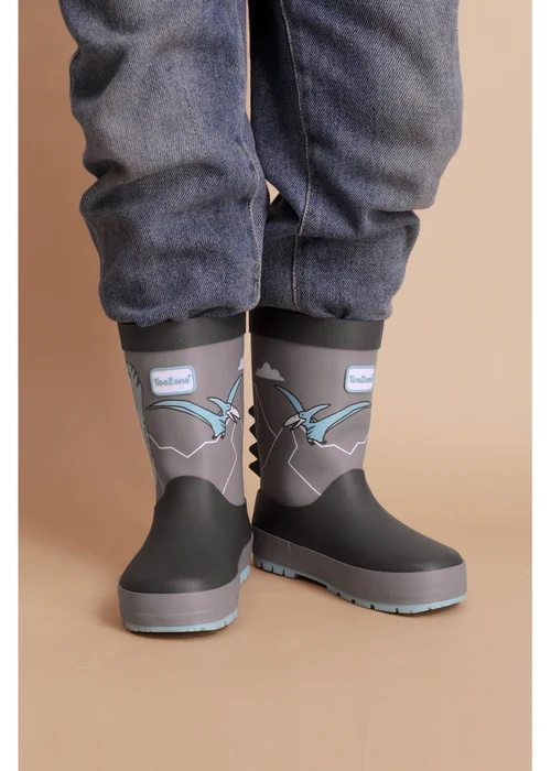 ToeZone Boys Grey Dinosaur Waterproof Wellies - Size 8 Infants Footwear Image 3