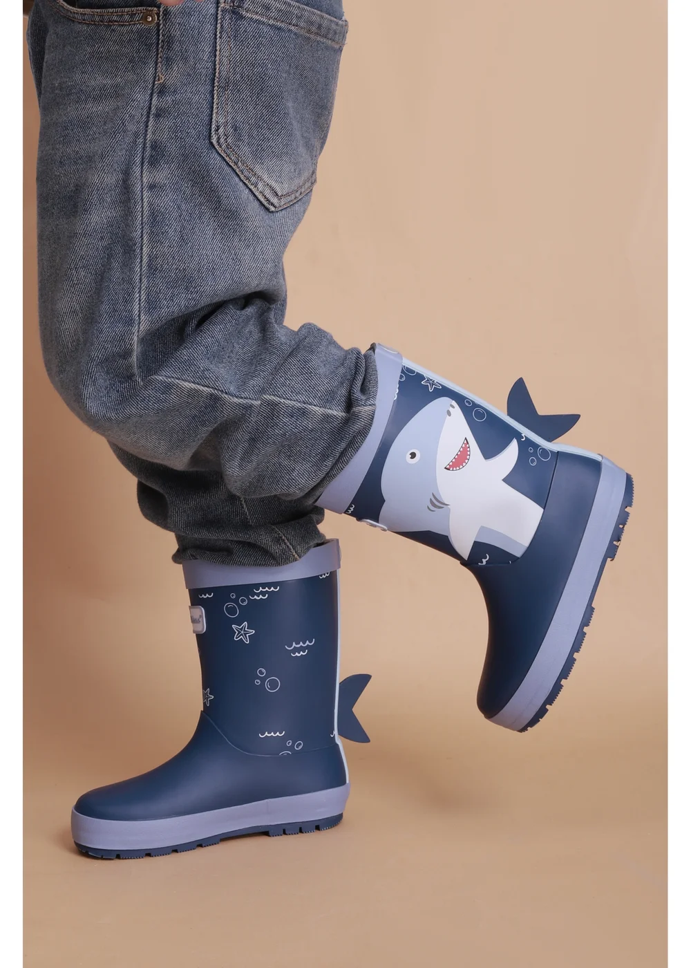 ToeZone Boys Blue Shark Waterproof Wellies - Size 11 Infants Footwear Image 2