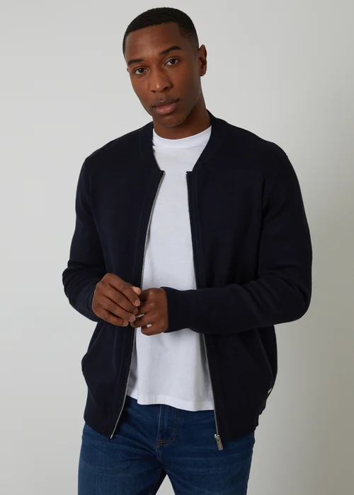 Threadbare Navy Bomber-Style Knitted Zip Through Cardigan - XXL Image 1