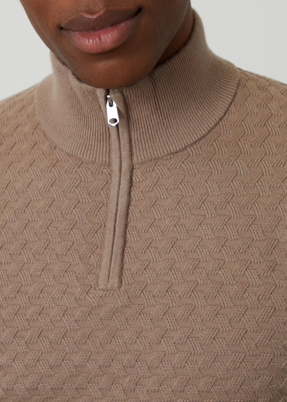 Threadbare Natural Textured Cable Knit Quarter Zip Jumper - M Image 4