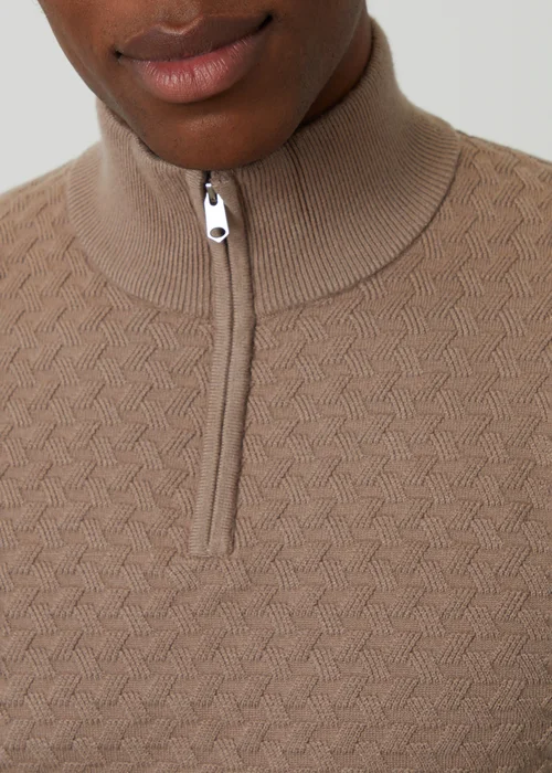 Threadbare Natural Textured Cable Knit Quarter Zip Jumper - Medium Image 4