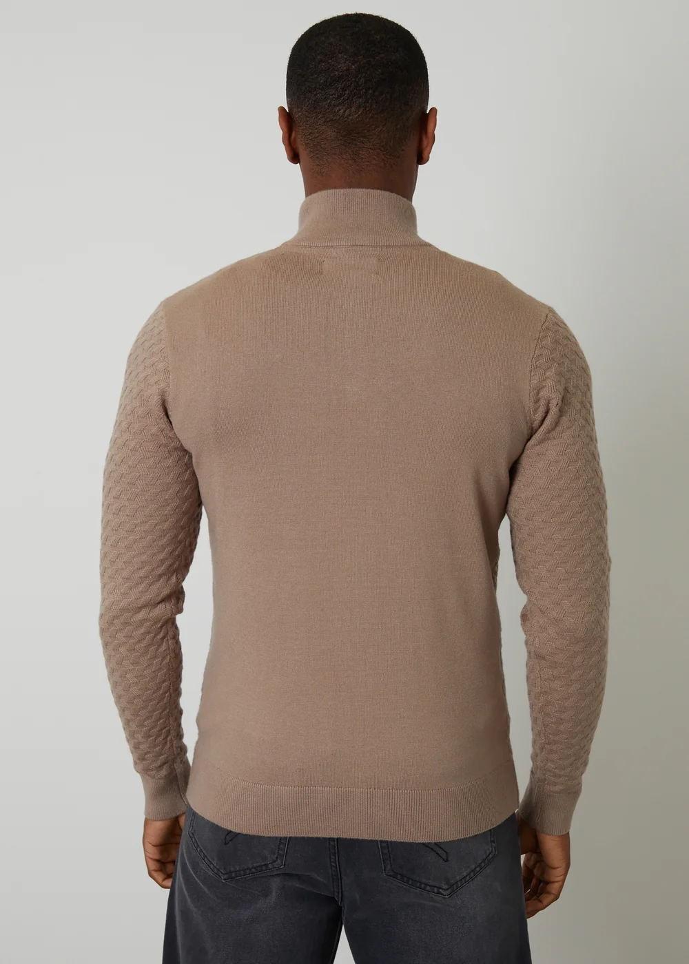 Threadbare Natural Textured Cable Knit Quarter Zip Jumper - Medium Image 2