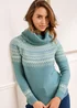 Cotton Traders Mint Fair Isle Relaxed Roll Neck Jumper - Size 22 Image 2