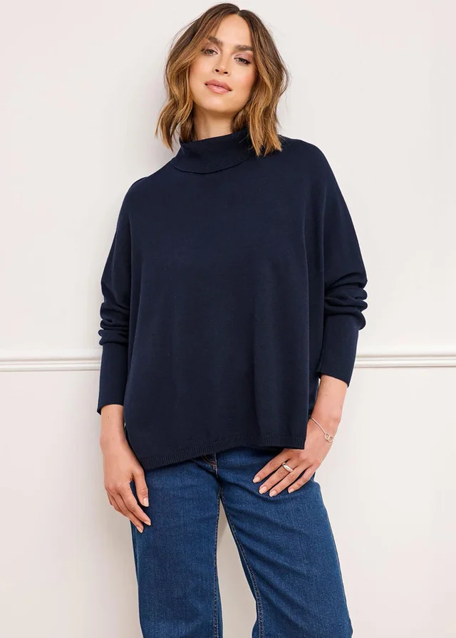 Cotton Traders Dark Blue Relaxed Fit Roll Neck Jumper