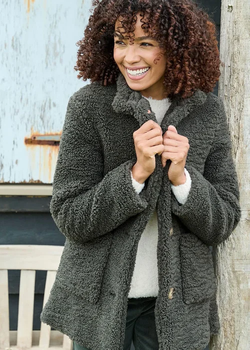 Cotton Traders Dark Green Borg Coat - 20 Image 2