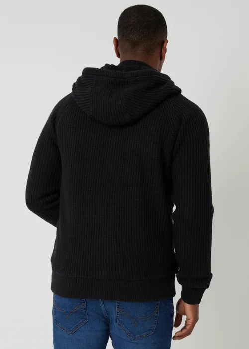 Threadbare Black Cable Knit Microfleece Lined Zip Through Hoodie - Large Image 2
