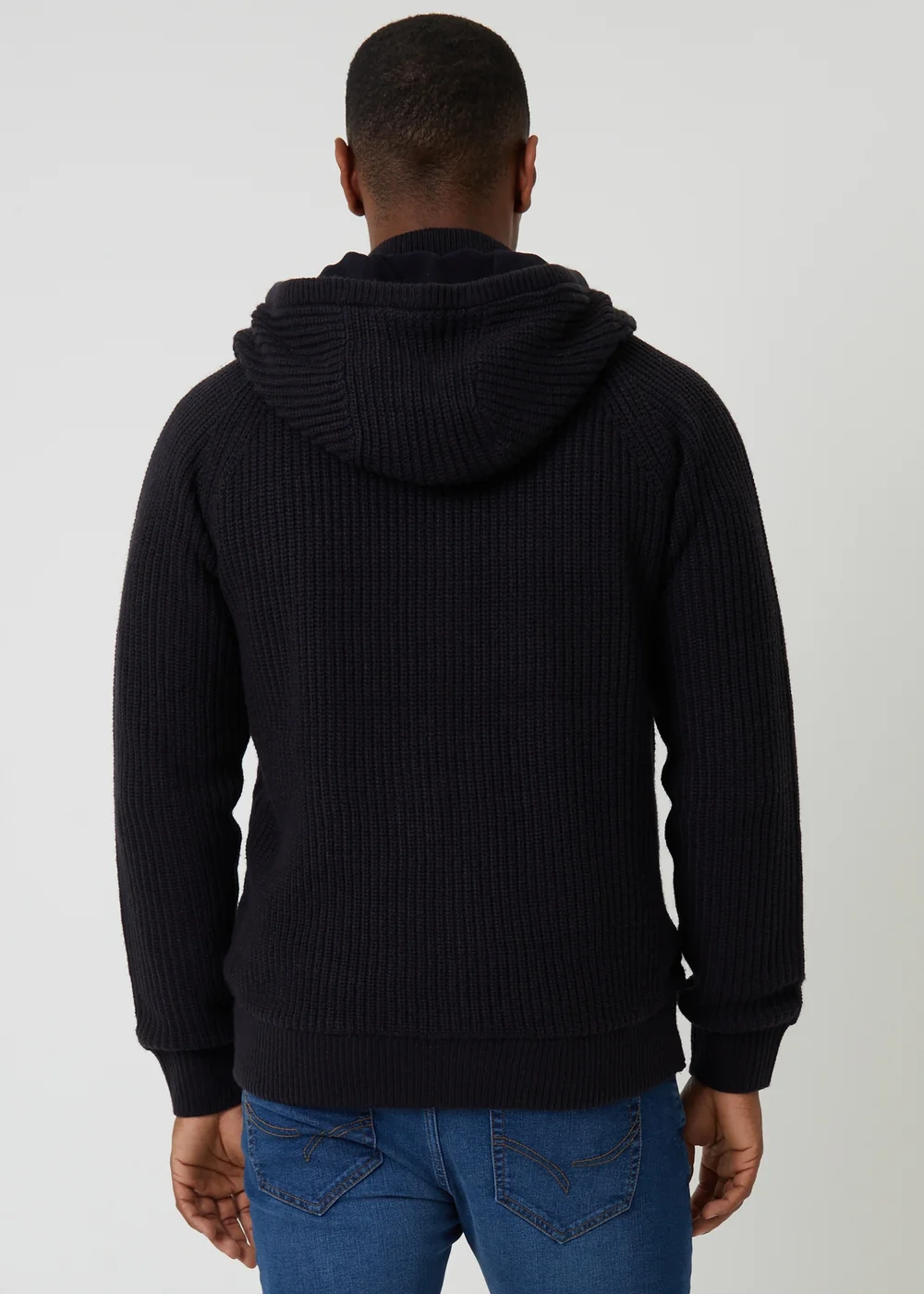 Threadbare Navy Cable Knit Microfleece Lined Zip Through Hoodie - Large Image 2