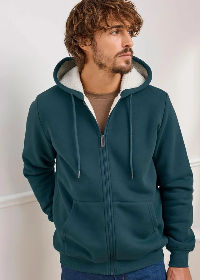 Cotton Traders Teal Fleece Lined Zip Through Jersey Jacket