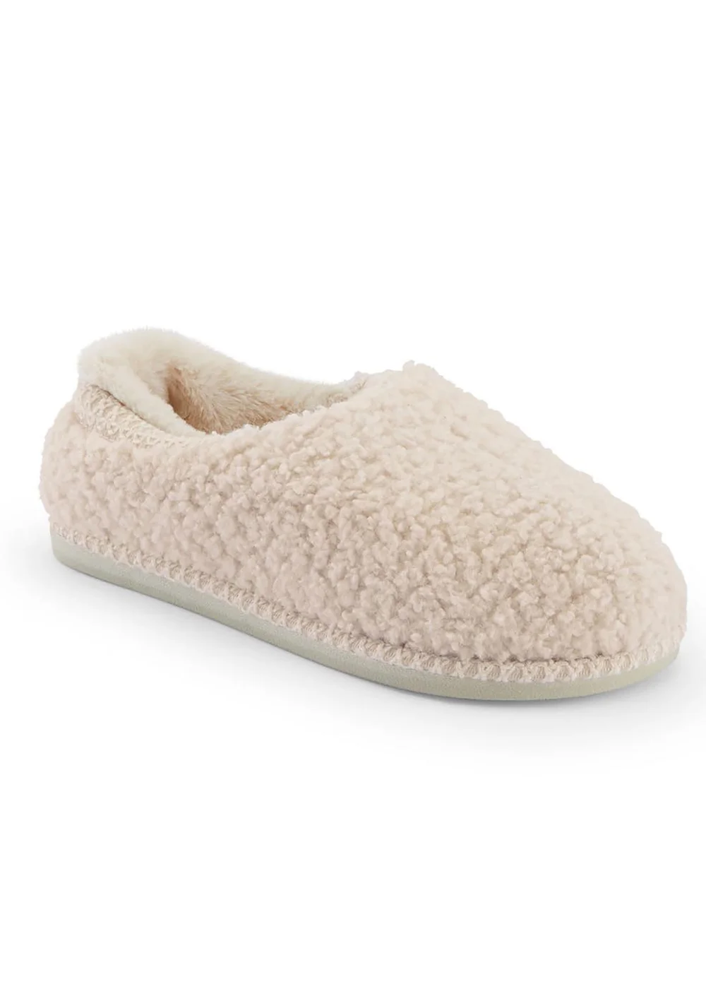 Cotton Traders Warm Cream Borg Slippers - Size 8 Image 1