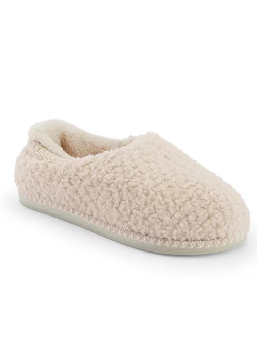 Cotton Traders Warm Cream Borg Slippers - Size 8 Image 1