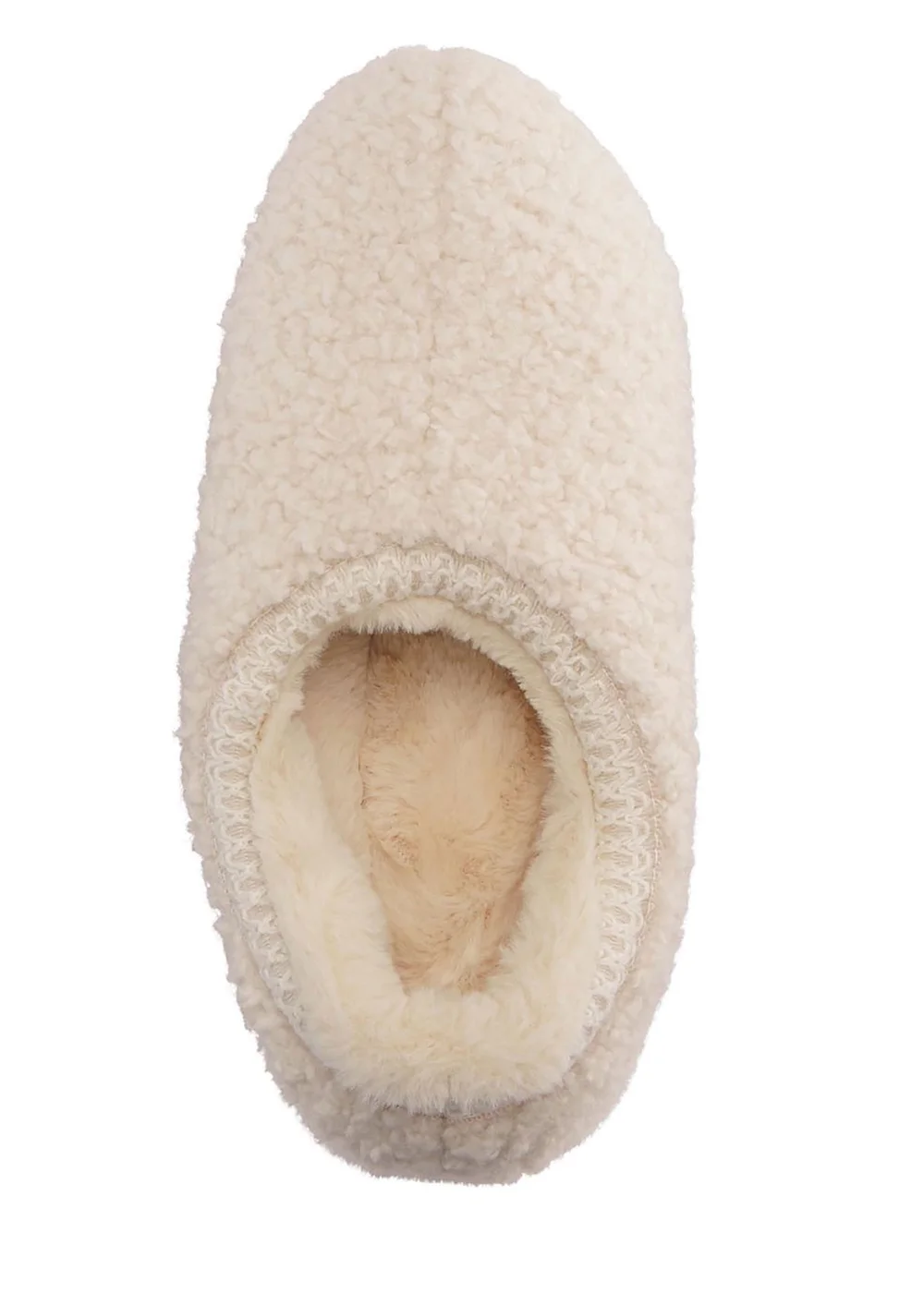 Cotton Traders Warm Cream Borg Slippers - Size 8 Image 2