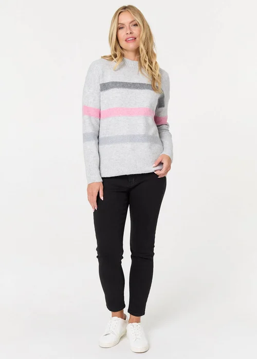 Izabel London Grey Striped High Neck Boxy Jumper - 16 Image 4