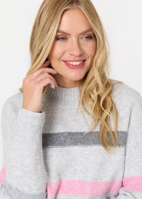 Izabel London Grey Striped High Neck Boxy Jumper - 16 Image 3